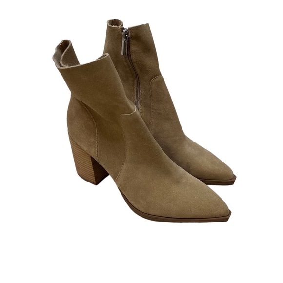 Steve Madden Janetta Suede Boots Tan Size 10 Block Heel Western Pointed Toe - Picture 2 of 10
